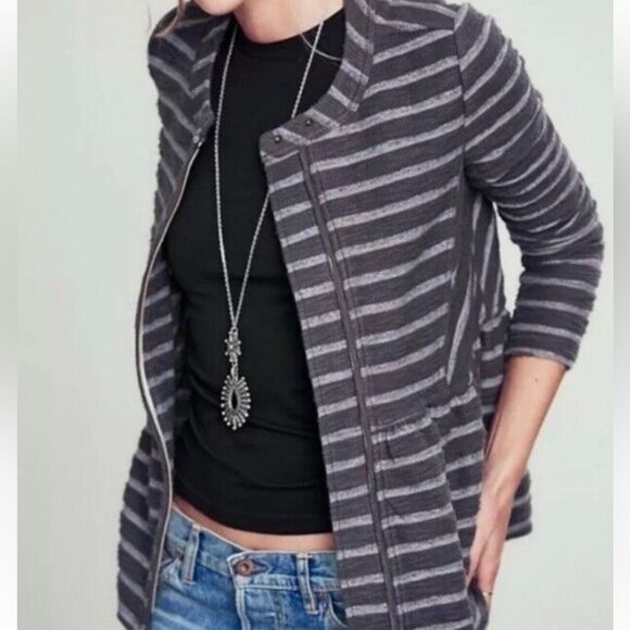 Free People Gray Striped Jacket - Picture 2 of 10